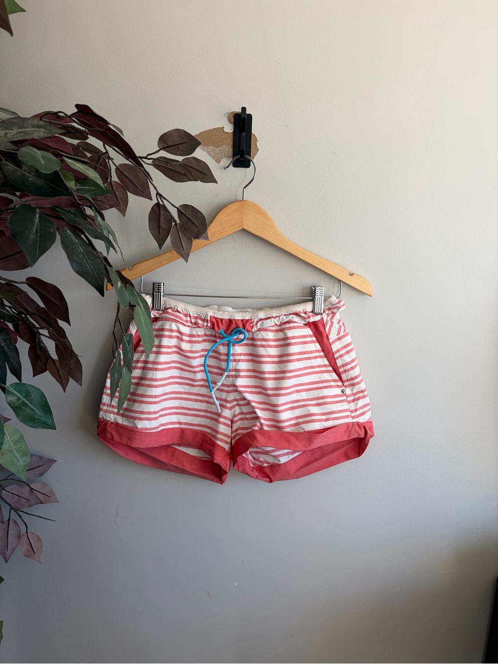 lululemon athletica Pink & White Striped Drawstring Athletic Shorts